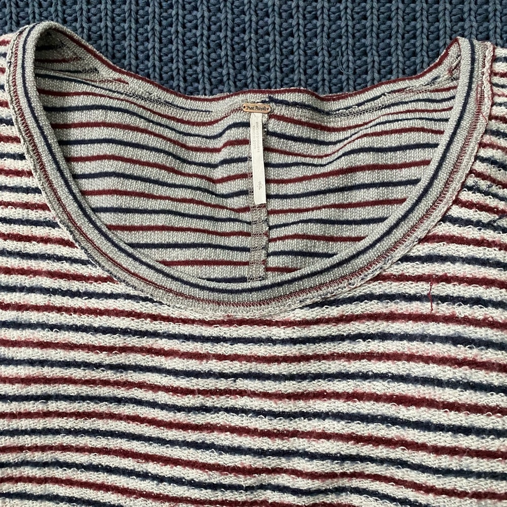 Free People Striped Gray and Red Sweatshirt